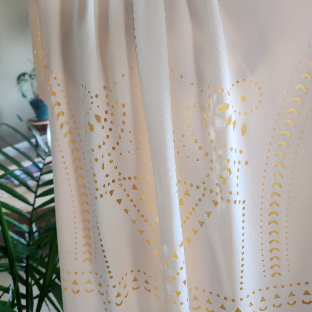 Aryeh Ivory Geometric Eyelet Dress With Vibrant Yellow Lining - Size Small - Picture 3 of 10
